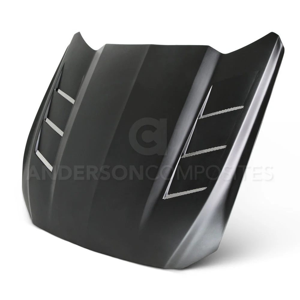 2015-2017 Ford Mustang Heat Extractor Fiberglass Hood- Anderson Composites - AC-HD15FDMU-SA-GF