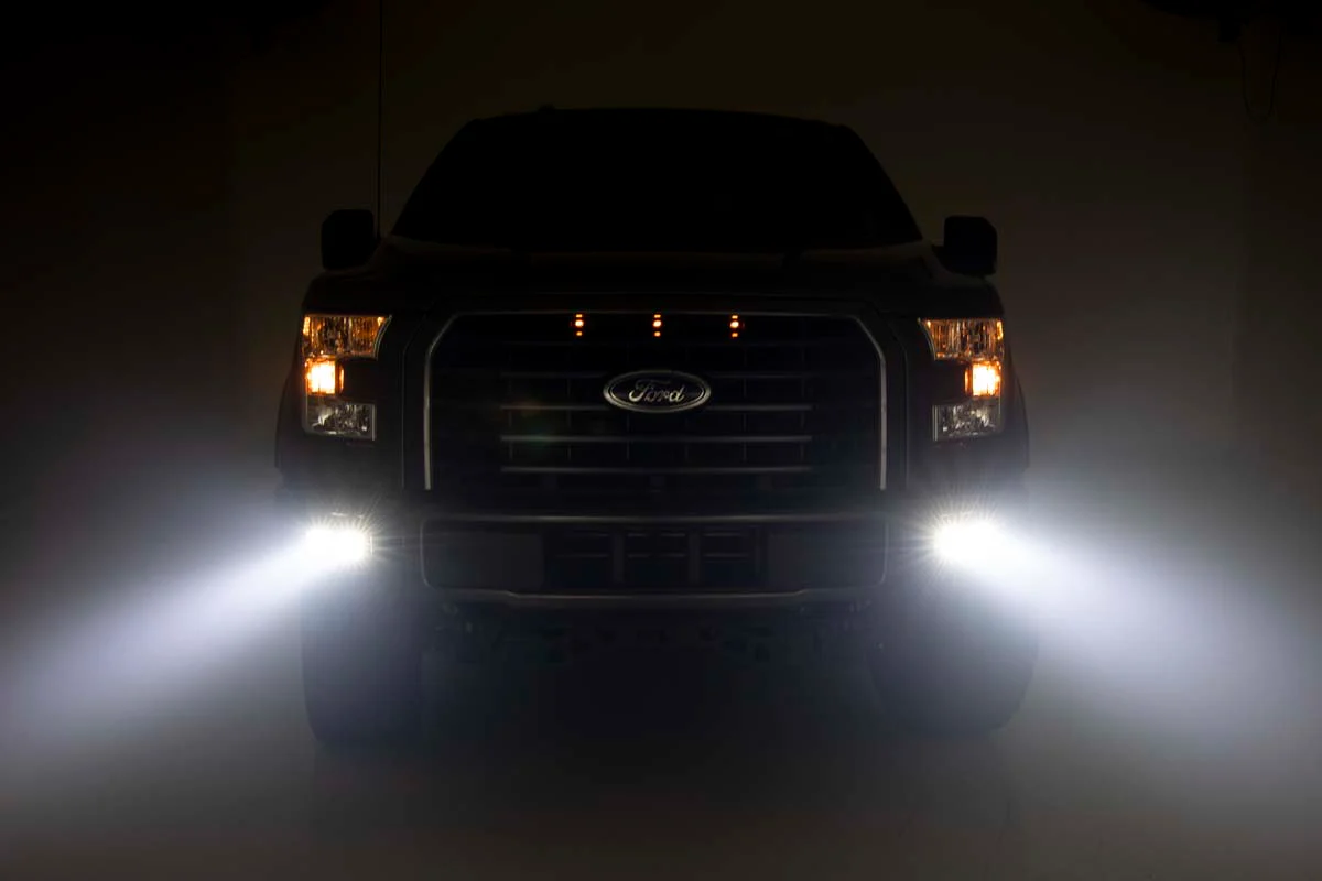 LED Light | Fog Mount | Dual 2" Black Pairs | Flood | Ford F-150 | 2015-2017 | Rough Country | 70833 - Image 5