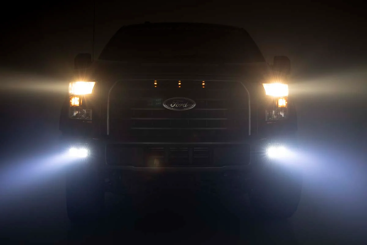 LED Light | Fog Mount | Dual 2" Black Pairs | Spot | Ford F-150 | 2015-2017 | Rough Country | 70832 - Image 4