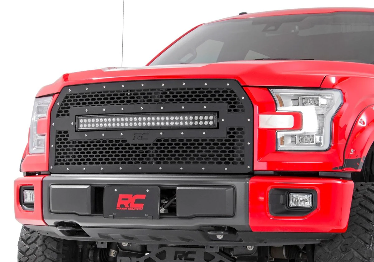 Mesh Grille | 30" Dual Row LED | Black | Amber DRL | Ford F-150 | 2015-2017 | Rough Country | 70193BDA - Image 3