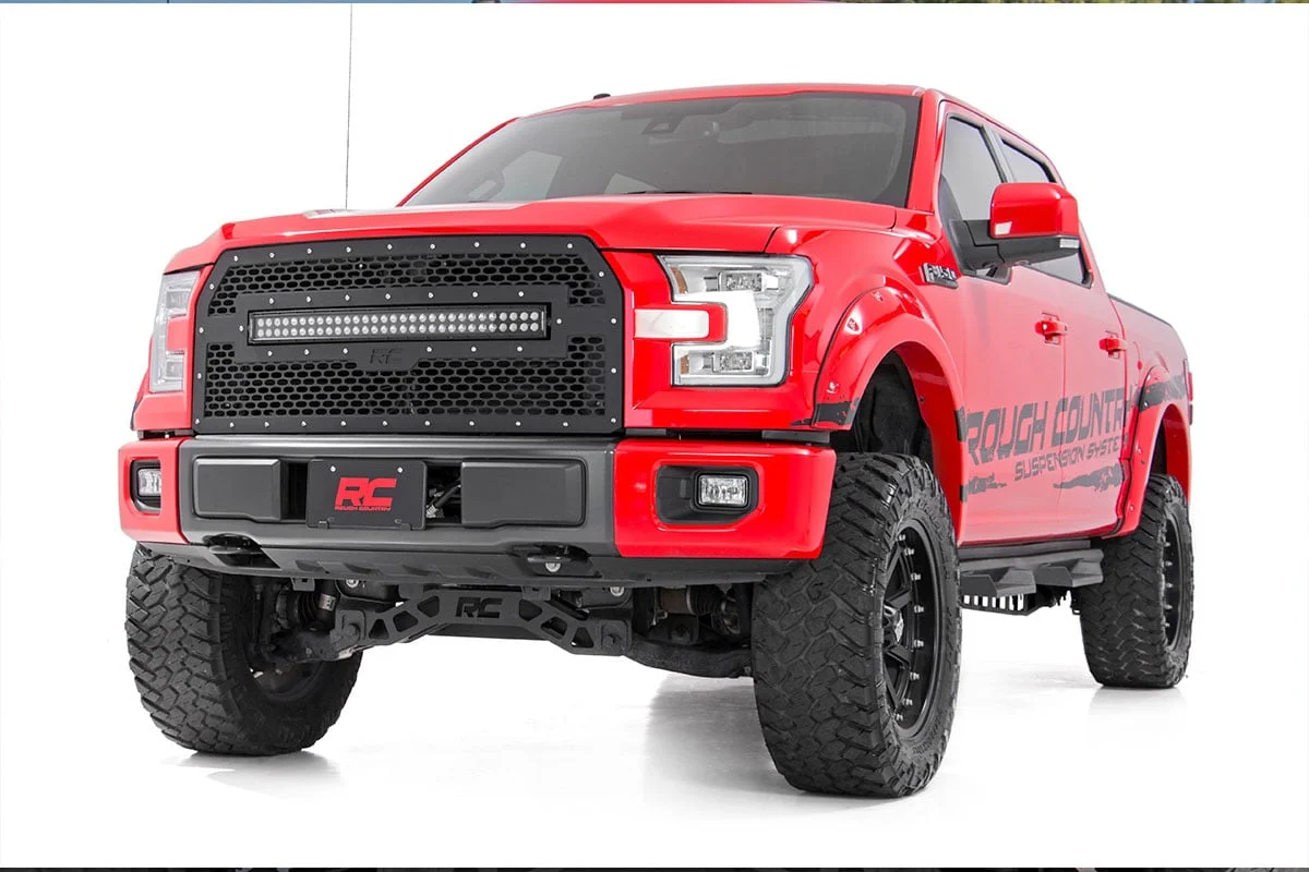 Mesh Grille | 30" Dual Row LED | Black | Ford F-150 2WD/4WD | 2015-2017 | Rough Country | 70193 - Image 4